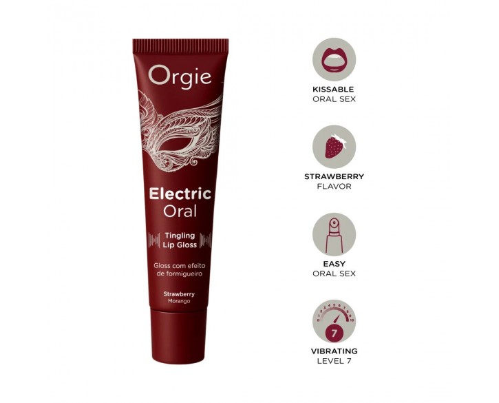 Віброблиск для губ Orgie Electric Oral Lips Gloss Strawberry 10 мл, з ефектом поколювання