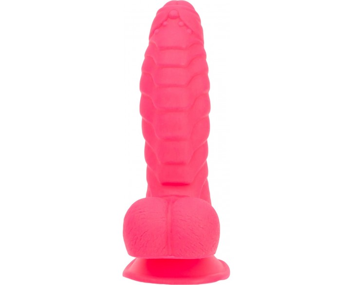 Ребристий фалоімітатор на присосці ADDICTION — Tom 7″ Dildo With Balls — Pink, віброкуля в подарунок