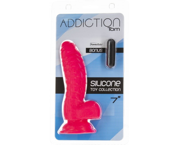 Ребристий фалоімітатор на присосці ADDICTION — Tom 7″ Dildo With Balls — Pink, віброкуля в подарунок