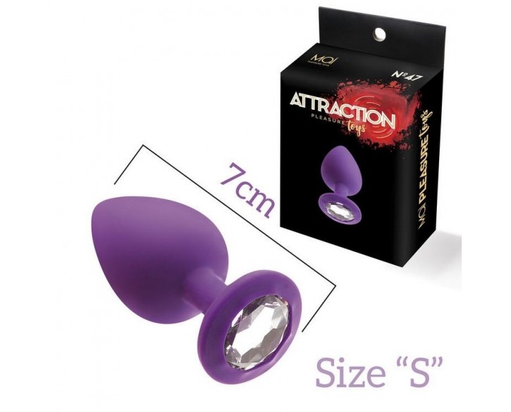 Анальна пробка з кристалом MAI Attraction Toys №47 Purple, довжина 7см, діаметр 2,8 см