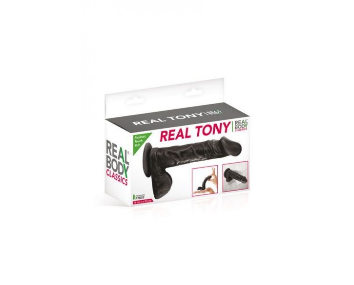 Фалоімітатор Real Body — Real Tony Black, TPE, діаметр 3,5 см