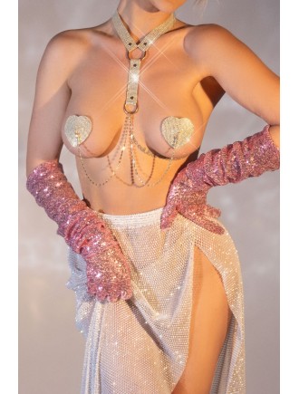 Пестис-сердечка з пензликами та чокером JSY Nipple Sticker AC8016 Gold