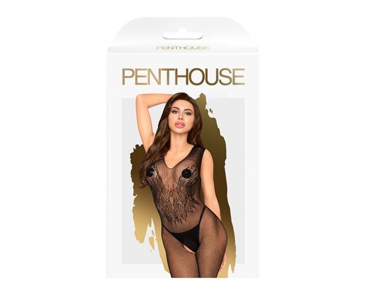 Бодістокінг з візерунком у вигляді крил та метелика Penthouse - Wild catch black S/L