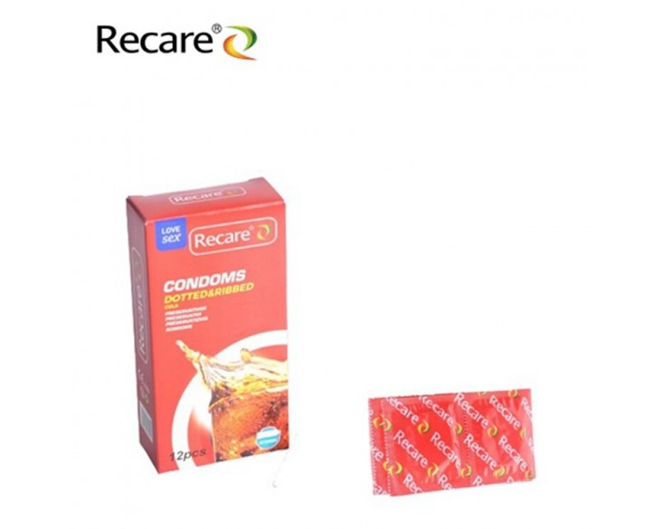 Презервативи Recare Cola Dotted&Ribbed Condoms 12 шт, з пухирцями та ребрами, аромат: Кола