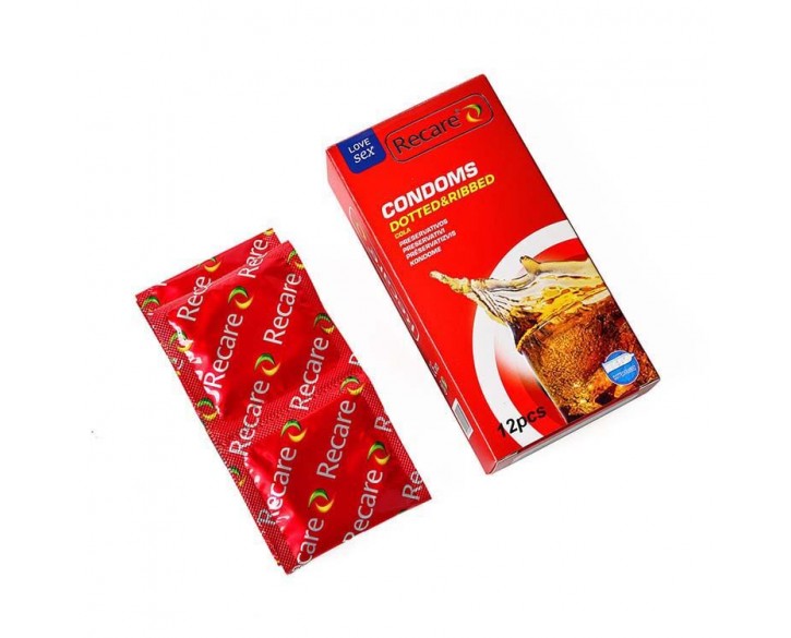Презервативи Recare Cola Dotted&Ribbed Condoms 12 шт, з пухирцями та ребрами, аромат: Кола