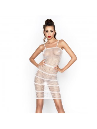 Бодістокінг Passion BS033 white, сукня-сітка на бретелях, прозора
