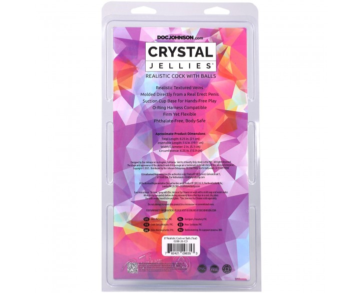 Фалоімітатор Doc Johnson Crystal Jellies - 8 Inch Realistic Cock with Balls- Teal