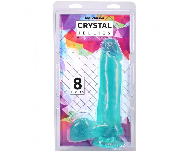 Фалоімітатор Doc Johnson Crystal Jellies - 8 Inch Realistic Cock with Balls- Teal
