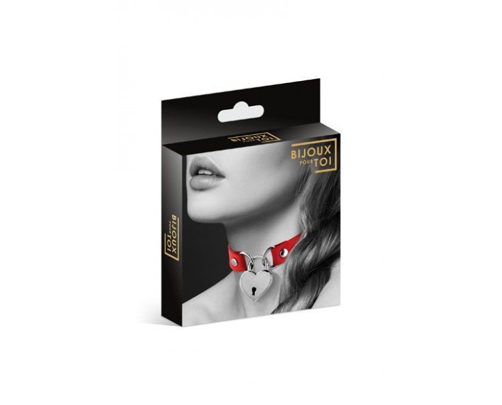 Чокер з замочком-сердечком Bijoux Pour Toi - HEART LOCK Red, екошкіра