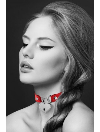 Чокер з замочком-сердечком Bijoux Pour Toi - HEART LOCK Red, екошкіра