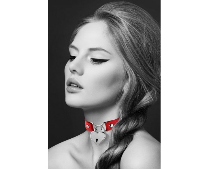 Чокер з замочком-сердечком Bijoux Pour Toi - HEART LOCK Red, екошкіра