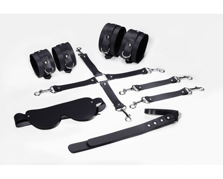 Набір для БДСМ 5 в 1 Feral Feelings BDSM Kit 5 Black, наручники, поножі, хрестовина, маска, падл