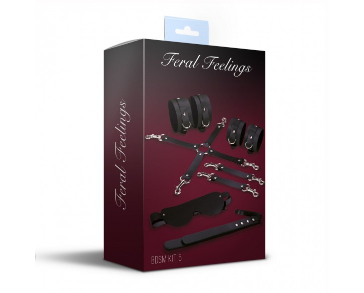 Набір для БДСМ 5 в 1 Feral Feelings BDSM Kit 5 Black, наручники, поножі, хрестовина, маска, падл