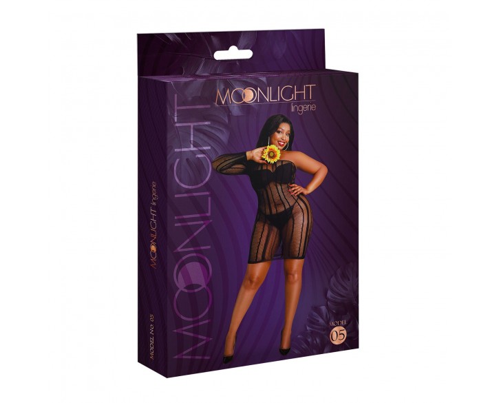 Сукня-бодістокінг Moonlight Plus Model 05 XL-XXXL Black, закрите одне плече та рукав