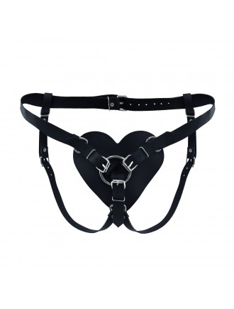 Трусики Серце для страпону з натуральної шкіри Feral Feelings - Hearts Strap-on Belt Black