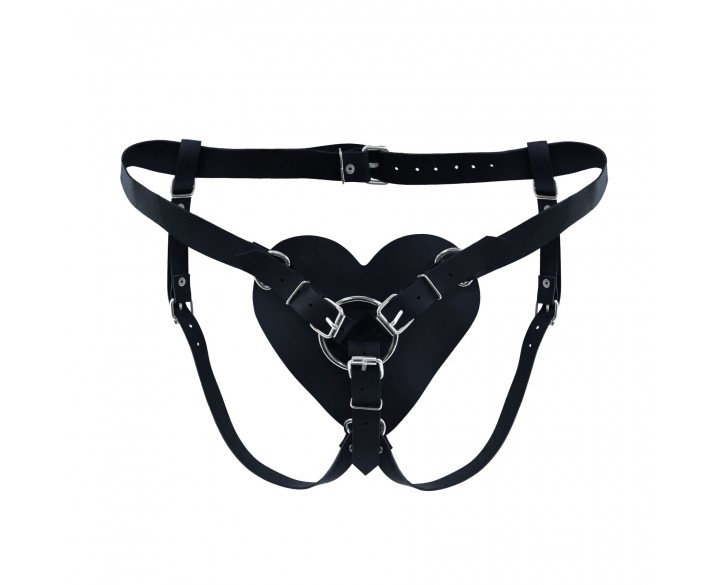 Трусики Серце для страпону з натуральної шкіри Feral Feelings - Hearts Strap-on Belt Black