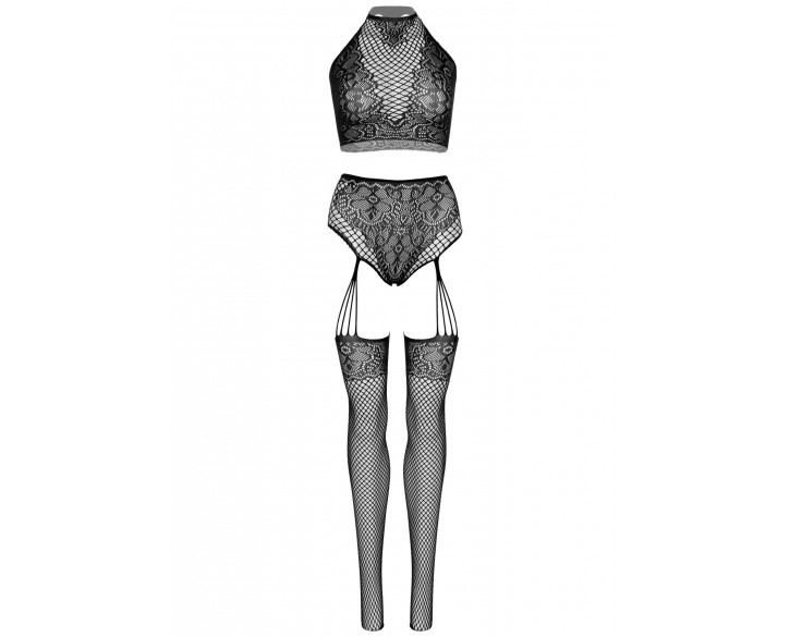 Комплект Leg Avenue Crop top and garter panty Black