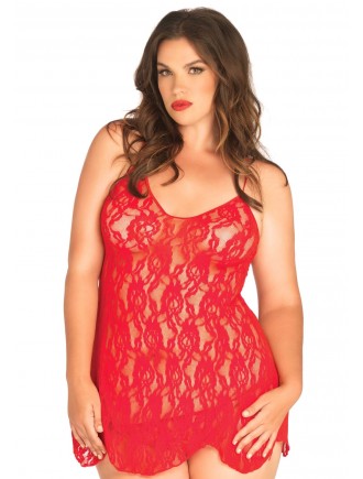 Пеньюар Leg Avenue Rose Lace Flair Chemise Red Plus Size