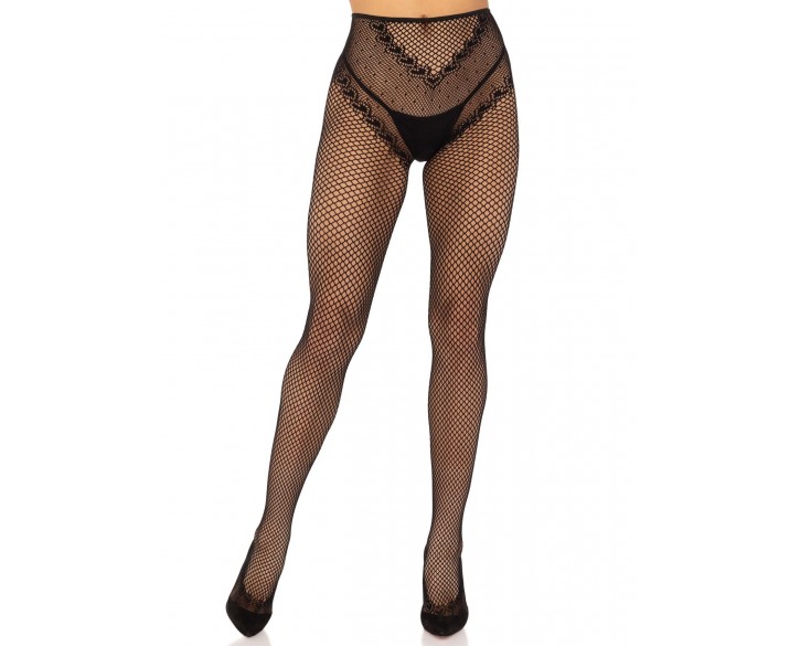 Панчохи Leg Avenue Crotchless Net Tights with Heart Backseam Black One Size