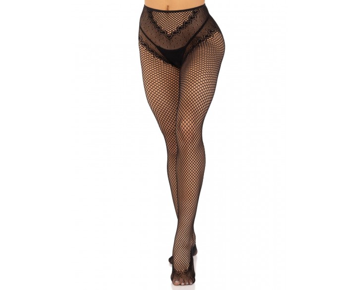 Панчохи Leg Avenue Crotchless Net Tights with Heart Backseam Black One Size