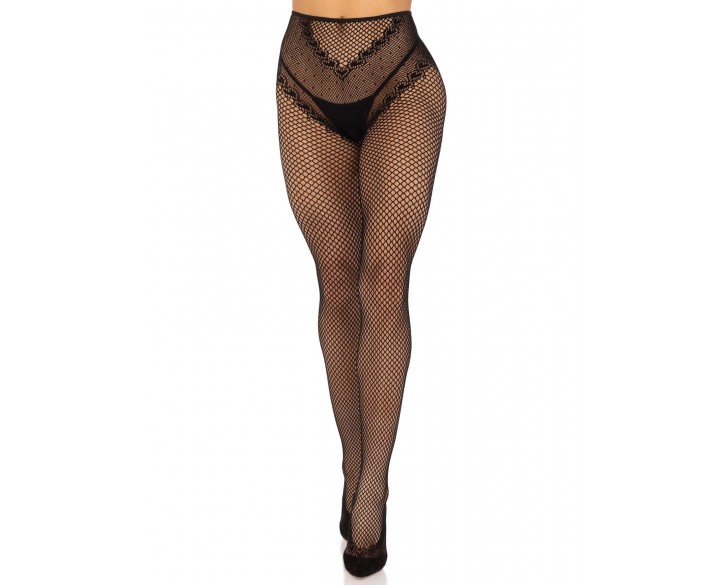 Панчохи Leg Avenue Crotchless Net Tights with Heart Backseam Black One Size