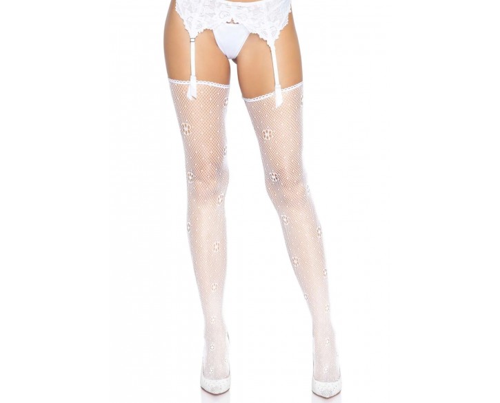 Панчохи Leg Avenue Daisy Dot Fishnet Stockings One Size White