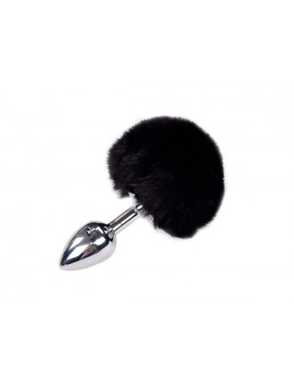 Металева анальна пробка Кролячий хвостик Alive Fluffy Plug S Black, діаметр 2,8 см