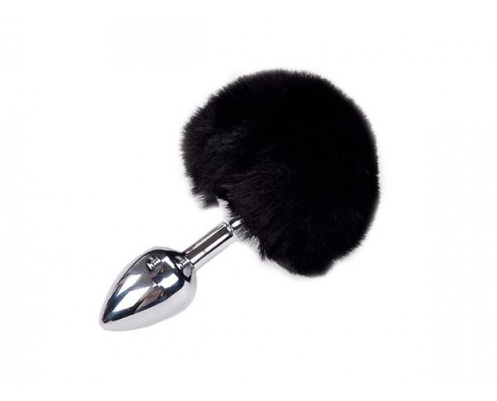 Металева анальна пробка Кролячий хвостик Alive Fluffy Plug S Black, діаметр 2,8 см