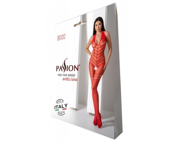 Бодістокінг з плетінням на животику Passion BS100 One Size, red, декоративний шов, з доступом