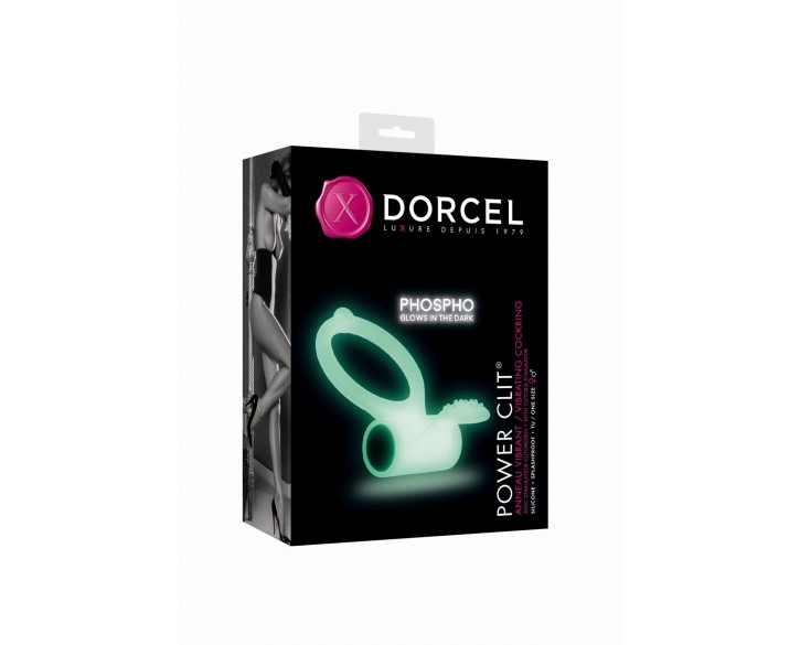 Ерекційне кільце Dorcel Power Clit White PHOSPHO з вібрацією, біле, світиться в темряві