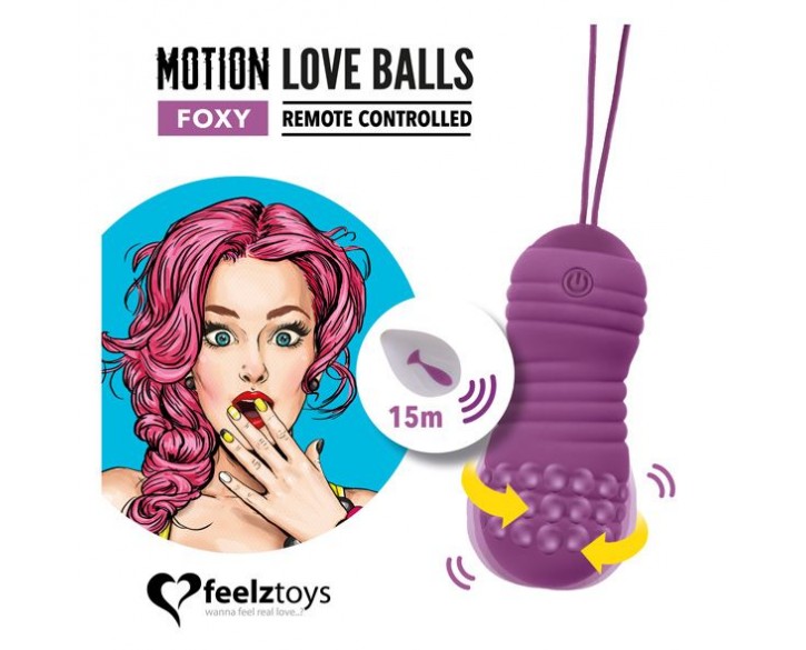 Вагінальні кульки з перлинним масажем FeelzToys Motion Love Balls Foxy з пультом ДК, 7 режимів