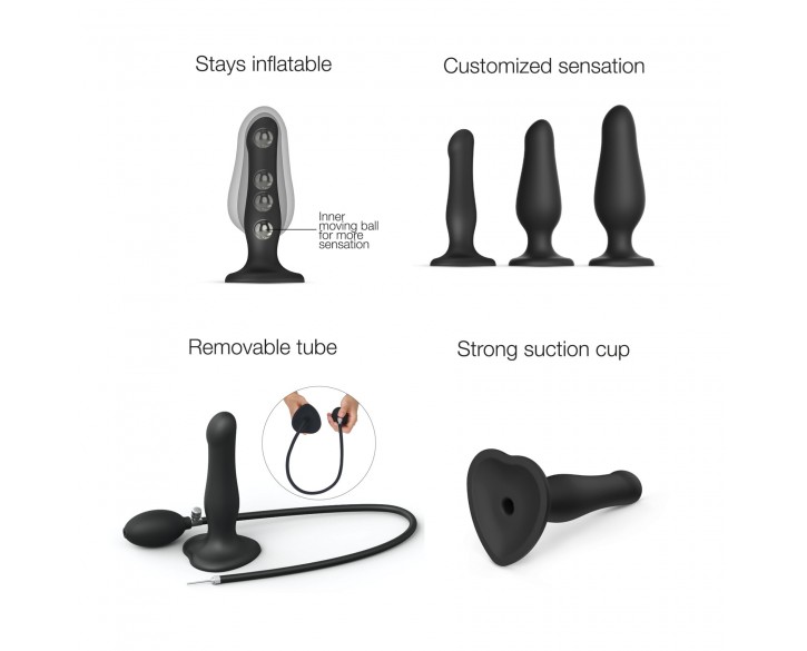 Надувний фалоімітатор Strap-On-Me INFLATABLE DILDO PLUG - NOIR, кулька всередині, діаметр до 6 см