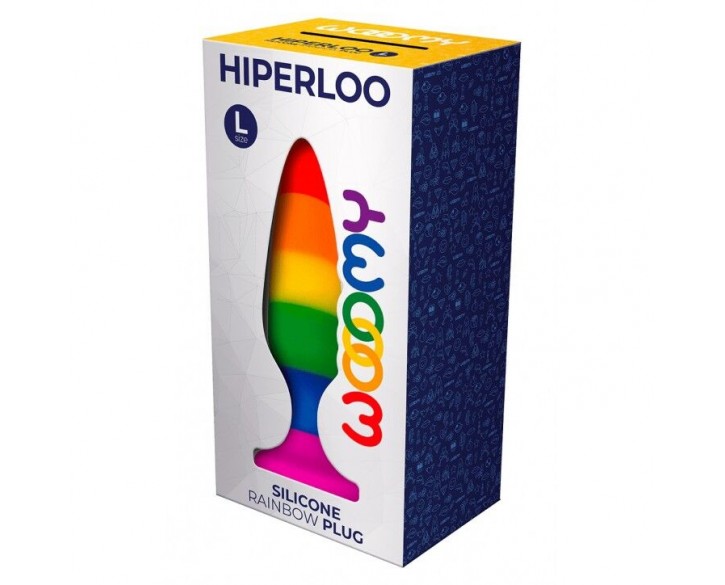 Силіконова анальна пробка Wooomy Hiperloo Silicone Rainbow Plug L, діаметр 3,9 см, довжина 13,1 см