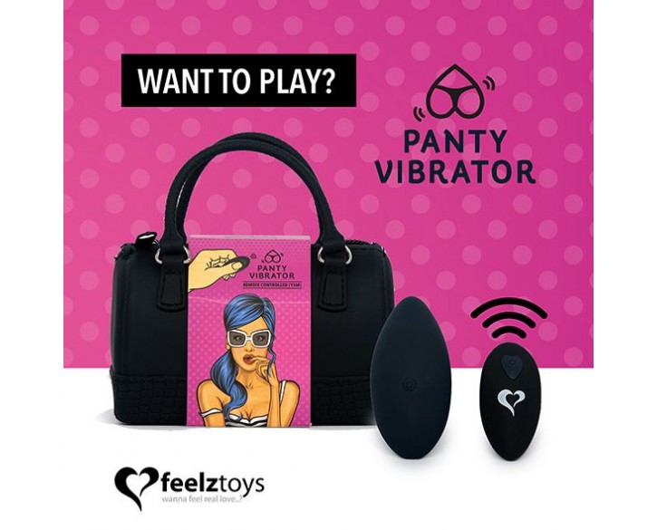 Вібратор в трусики FeelzToys Panty Vibrator Black з пультом ДК, 6 режимів роботи, сумочка-чохол