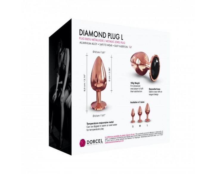 Металева анальна пробка із прикрасою у вигляді кристалу Dorcel - Diamond Plug Rose Gold L