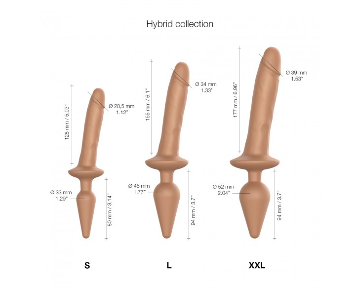 Анальна пробка з дилдо 2в1 Strap-On-Me SWITCH PLUG-IN REALISTIC DILDO Caramel S, діаметр 3,3/2,9 см