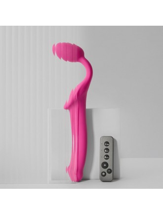 Безремінний страпон з вібрацією Strap-On-Me Vibrating Fuchsia XL, діам. 4,7см, пульт ДК, регульований