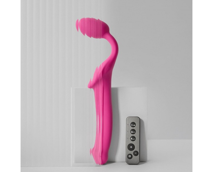 Безремінний страпон з вібрацією Strap-On-Me Vibrating Fuchsia XL, діам. 4,7см, пульт ДК, регульований