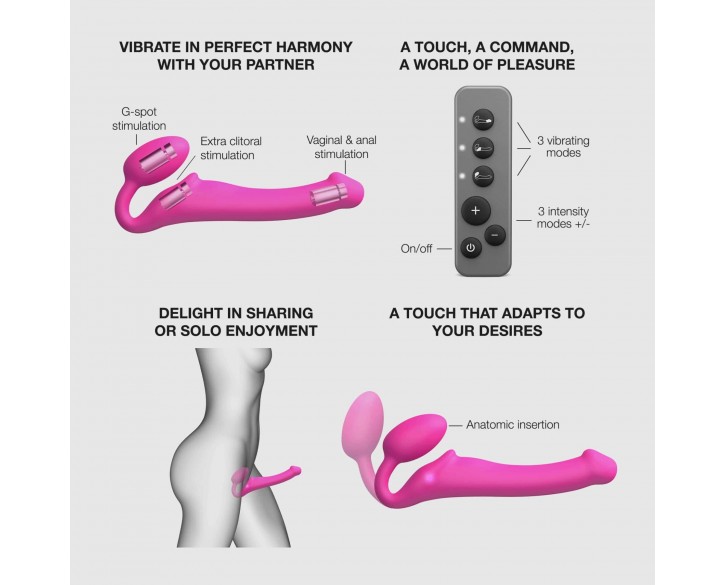 Безремінний страпон з вібрацією Strap-On-Me Vibrating Fuchsia XL, діам. 4,7см, пульт ДК, регульований