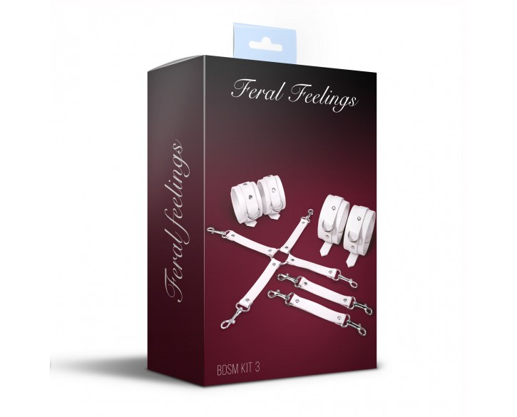 Набір для БДСМ Feral Feelings BDSM Kit 3 White, наручники, поножі, хрестовина