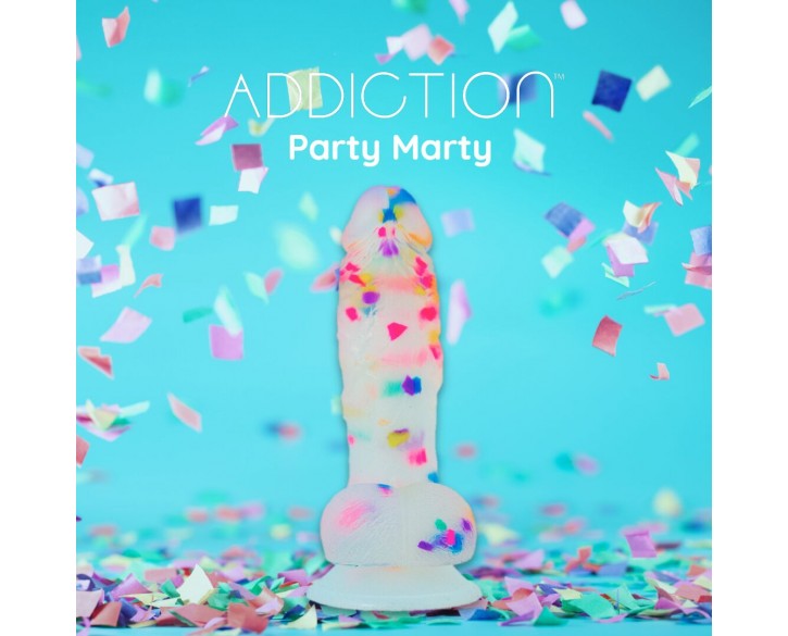 Фалоімітатор з конфетті ADDICTION - PARTY MARTY 7.5″ - FROST & CONFETTI, 19 см, силікон