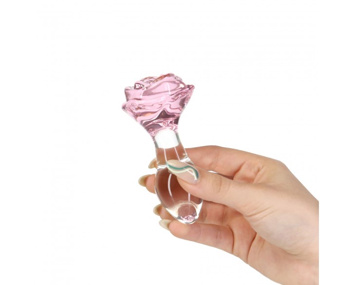 Скляна анальна пробка Pillow Talk Rosy Luxurious Glass Anal Plug, ⌀3,3 см, віброкуля в подарунок