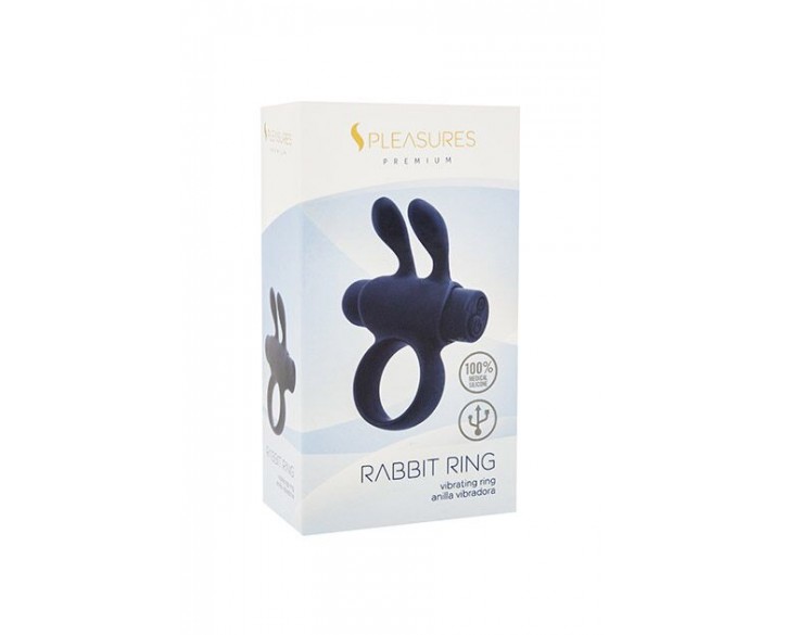 Ерекційне віброкільце S Pleasures Premium Rabbit Ring, чорне, зі знімною віброкулею та вушками