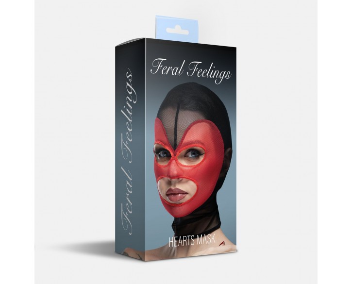 Маска серце сітка з відкритим ротом та очима Feral Feelings - Hearts Mask Black/Red