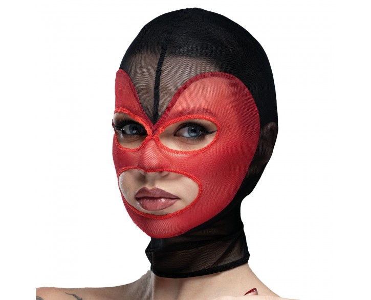 Маска серце сітка з відкритим ротом та очима Feral Feelings - Hearts Mask Black/Red