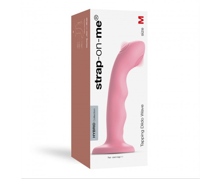 Насадка для страпону з подвійною точковою пульсацією Strap-On-Me TAPPING DILDO WAVE - CORAL PINK