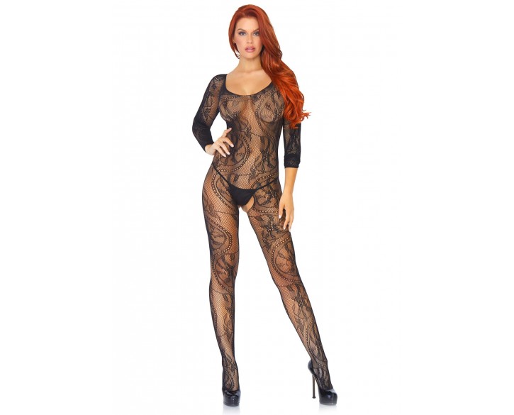 Бодістокінг Leg Avenue Swirl Lace Bodystocking One size Black, ажурна тканина, доступ