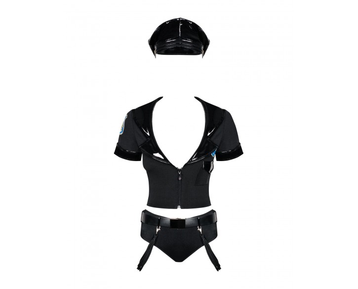 Еротичний костюм поліцейського Obsessive Police set S/M, black, топ, шорти, кепка, пояс, портупея