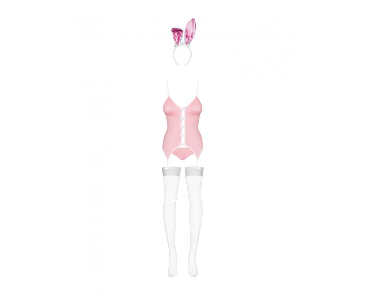 Еротичний костюм зайчика Obsessive Bunny suit 4 pcs costume pink S/M, рожевий, топ з підв’язками, тр