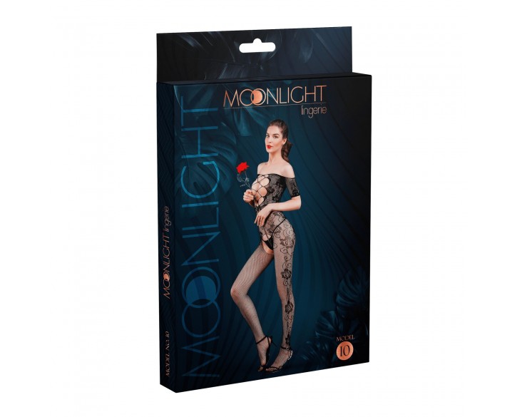 Бодістокінг з доступом Moonlight Model 10 XS-L Black, імітація шнурівки, квітковий декор, відкриті п